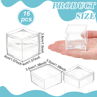 16Pcs Square Transparent Plastic Ring Viewer Magnifier Boxes CON-FG0001-26-1
