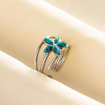 304 Stainless Steel Flower Cuff Rings WH9227-1-1