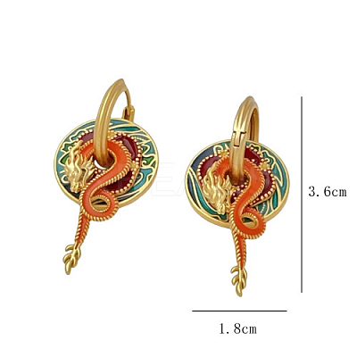 Dragon & Flat Round & Flower Brass Enamel Hoop Earrings FS-WGDA516-01-1
