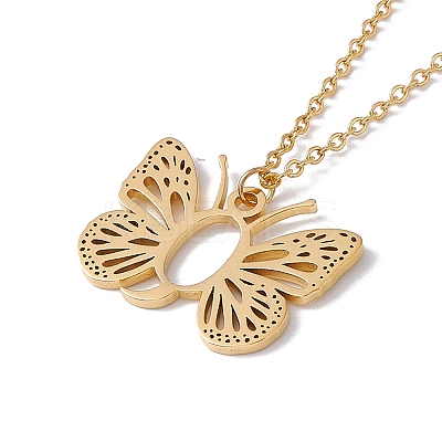 Initial Letter with Butterfly Pendant Necklace NJEW-C026-01G-Q-1