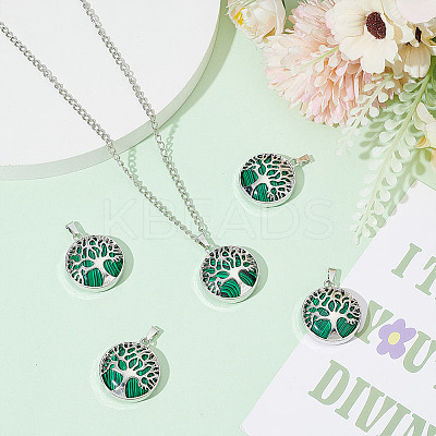10Pcs Synthetic Malachite Flat Round Pendants G-AR0006-25B-1
