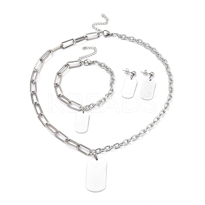 Non-Tarnish 304 Stainless Steel Paperclip Chains & Cable Chain Jewelry Sets SJEW-K153-16P-1