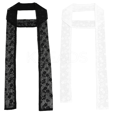 2Pcs 2 Colors Polyester Lace Long Silk Scarf for Women Girls AJEW-GF0011-28C-1
