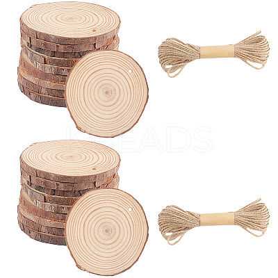 20Pcs Flat Round Unfinished Wooden Chip Pendants WOOD-CP0001-14B-1