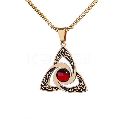 Viking Trinity Knot 304 Stainless Steel Red Cubic Zirconia Pendant Necklaces for Men FS-WG3DF62-02-1