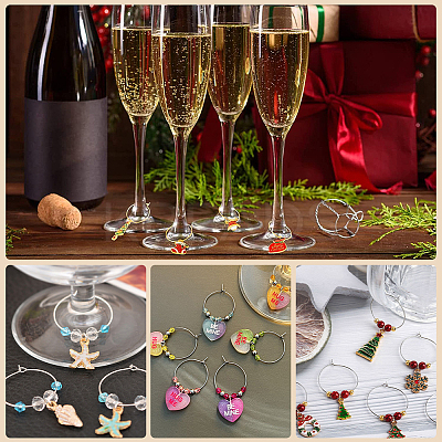 160Pcs 8 Style Brass Wine Glass Charm Rings KK-SP0001-34-1