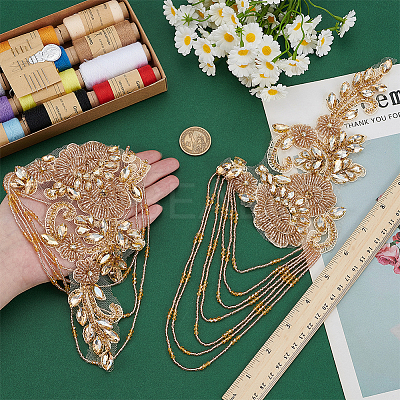 1 Pair PET Flower with Glass Beaded Tassel Epaulettes FIND-FG0005-05-1