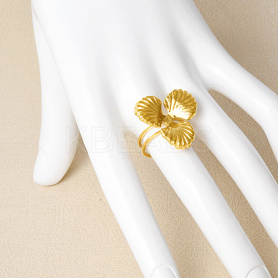 Stylish 304 Stainless Steel Clover Cuff Ring for Women UH3775-2-1