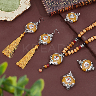 6Pcs Ethnic Style Zinc Alloy with Resin Connector Charms FIND-PH0028-05B-1