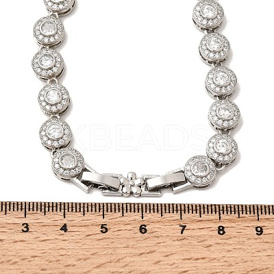 Brass Micro Pave Clear Cubic Zirconia Flat Round Link Chain Necklaces for Women NJEW-B157-18P-1