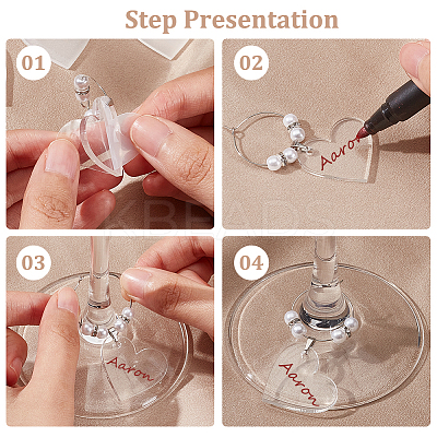 20Pcs Blank Acrylic Heart Pendants Wine Glass Charms with Acrylic Pearl Beads AJEW-BC0003-76-1