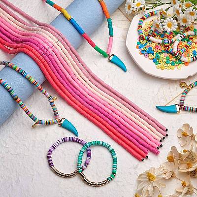 10 Strands 5 Colors Flat Round Handmade Polymer Clay Beads CLAY-SZ0002-02C-1