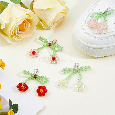 8Pcs 4 Styles Cherry Glass Pendant Decorations HJEW-HS0001-04-1