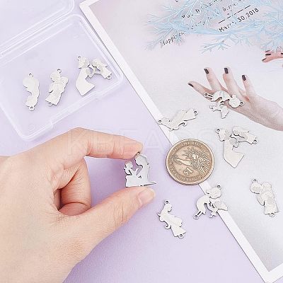 12Pcs 6 Styles 201 Stainless Steel Connector Charms STAS-UN0039-82-1