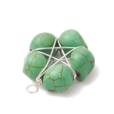 Halloween Dyed Synthetic Turquoise Skull Beaded Pendants PALLOY-TA00297-04-1