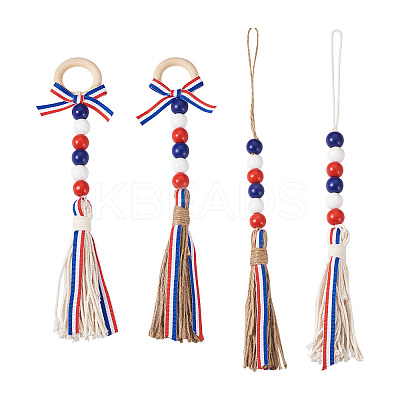 4Pcs 2 Style Independence Day Theme Hemp Rope Tassels Pendant Decorations HJEW-CF0001-19-1