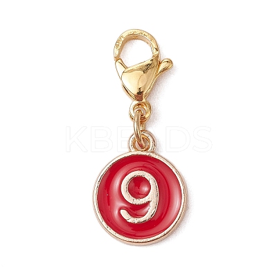 Flat Round with Number 0~9 Alloy Enamel Pendant Decorations HJEW-JM03116-1