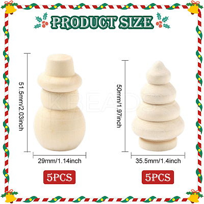10Pcs 2 Styles Christmas Unfinished Wood Sculpture Display Decorations DJEW-SP0001-20-1