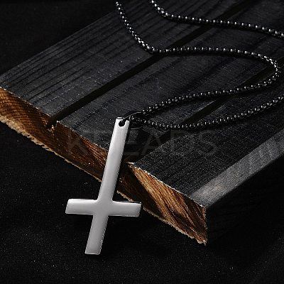 304 Stainless Steel Christian Upside Down Cross Pendant Box Chain Necklaces NJEW-NH0001-07EB-1