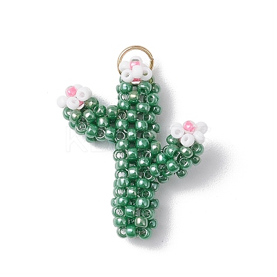 Glass Seed Beaded Cactus Pendants PALLOY-MZ00680-1