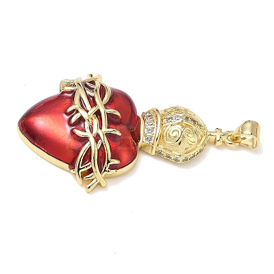 Brass Cubic Zirconia & Enamel Pendants KK-L253-24G-04-1