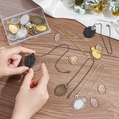 DIY Blank Oval Pendant Decorations Making Kits HJEW-AB00677-1