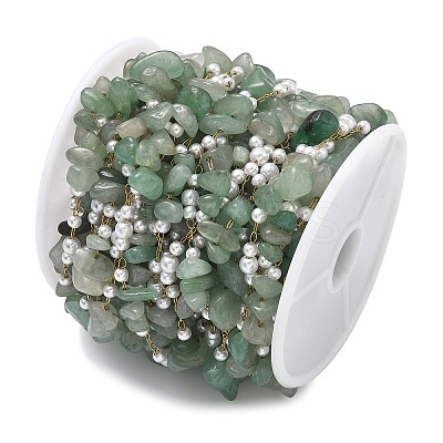 Handmade Natural Green Aventurine & ABS Imitation Beaded Chains CHS-F025-01G-1