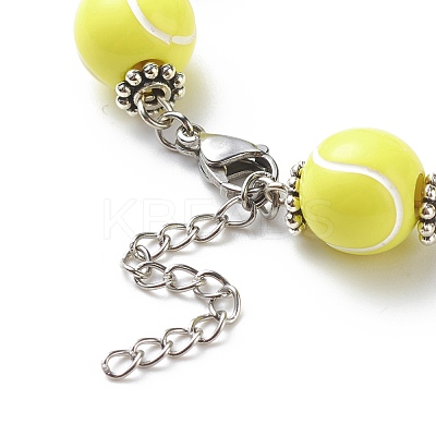 Sport Ball Theme Acrylic Round Beaded Bracelet BJEW-JB08660-03-1