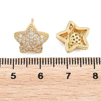 Brass Micro Pave Clear Cubic Zirconia Stud Earrings EJEW-G471-31G-01-1
