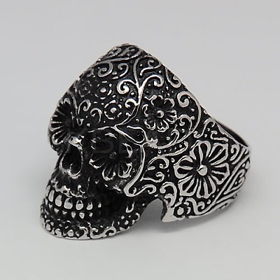 Personalized Retro Halloween Jewelry Sugar Skull Rings for Men RJEW-F006-163-1
