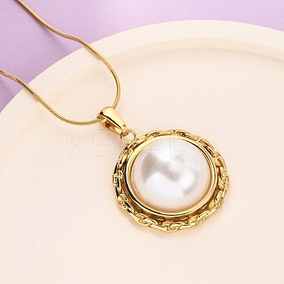 304 Stainless Steel & Acrylic Imitation Pearl Half Round Pendant Snake Chain Necklaces for Women NJEW-F354-07G-1