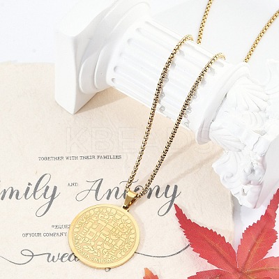201 Stainless Steel Religion Flat Round Pendant Box Chain Necklaces for Women Men LS-NJEW-R013-08G-1
