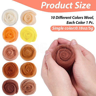 50G 10 Colors Needle Felting Wool Roving DIY-CP0013-77C-1