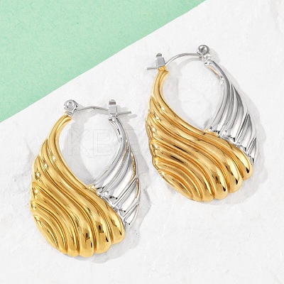 304 Stainless Steel Two Tone Stripe Hoop Earrings EJEW-S265-11GP-1