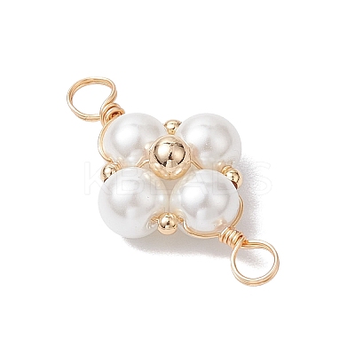 Glass Pearl Copper Wire Wrapped Flower Connector Charms PALLOY-JF03048-01-1