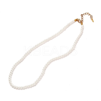 Vintage Painted Round Glass Pearl Beaded Necklace for Girl Women Mother NJEW-JN03665-01-1