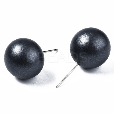 Painted Round Schima Wood Earrings for Girl Women EJEW-T017-01A-1