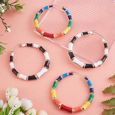 Enamel Bamboo Big Hoop Earrings JE976A-1