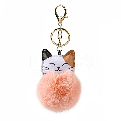 Imitation Rex Rabbit Fur Ball & PU Leather Cat Pendant Keychain X1-KEYC-K018-05KCG-02-1