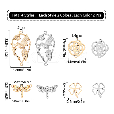 16Pcs 4 Style 201 Stainless Steel Filigree Joiners Links STAS-SC0002-51-1