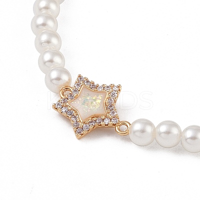 Brass Pave Clear Cubic Zirconia Star Link Chain Bracelets LS-BJEW-M321-01A-1