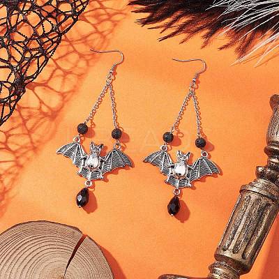 Halloween Bat Tibetan Style Alloy Dangle Earrings EJEW-TA00721-1