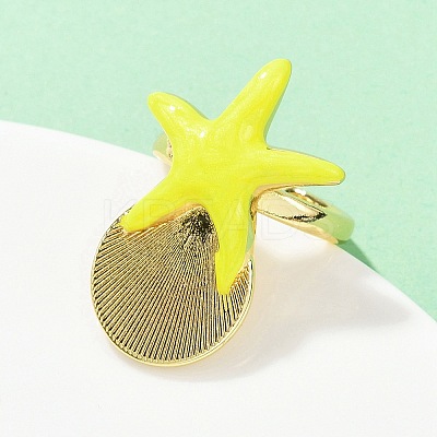 Brass Enamel Adjustable Cuff Rings for Women RJEW-G357-01E-1