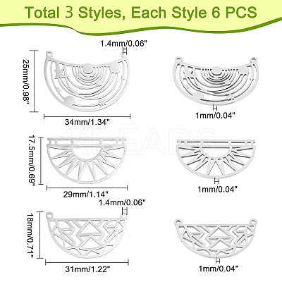 18Pcs 3 Style 201 Stainless Steel Pendants STAS-DC0006-36-1