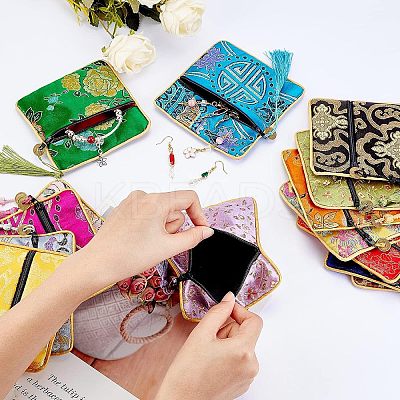 14Pcs 14 Colors Chinese Brocade Tassel Zipper Jewelry Bag Gift Pouch ABAG-NB0001-21-1
