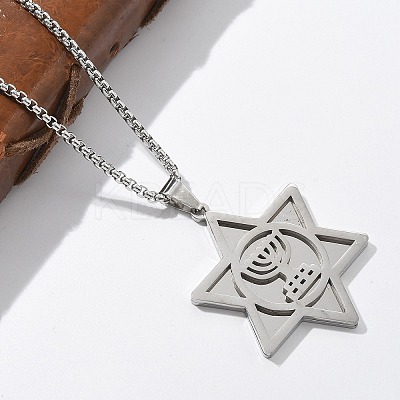 Hanukkah 201 Stainless Steel Star of David Pendant Necklaces LS-NJEW-Z058-02P-1