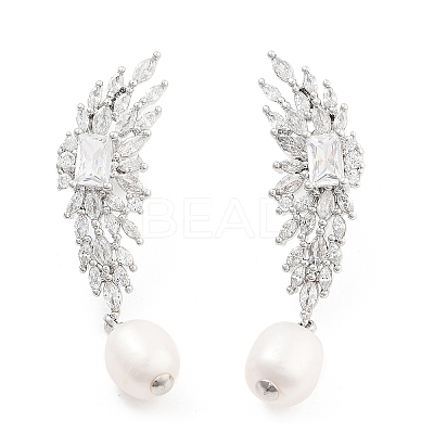 Rack Plating Brass Micro Pave Clear Cubic Zirconia Stud Earrings EJEW-C107-05P-1