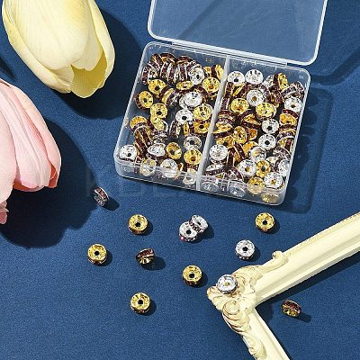 120Pcs 2 Colors Brass Rhinestone Spacer Beads RB-FS0001-05A-1