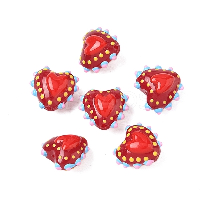 Baking Paint Glass Bumpy Beads Heart LAMP-V001-09H-1