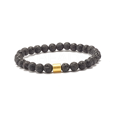 2Pcs 2 Style Natural Lava Rock(Dyed) Round Beaded Stretch Bracelets Set with Column Synthetic Hematite BJEW-JB07578-1